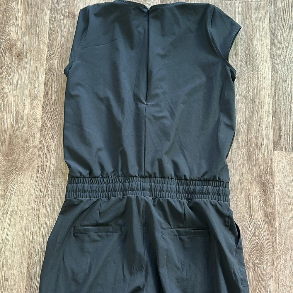 Albion Fit Black Jumpsuit Small Petite | Gold Zippers, Drawstring Waist - Picture 8 of 9
